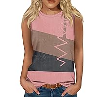 Camisole Tops for Women 2024 Geometric Striped Ethnic Prints Tank Tops Summer Sleeveless Crewneck Vacation T Shirt