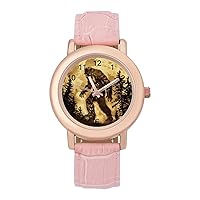 Bigfoot Sasquatch Golden Moon Women's Watches Classic Quartz Watch with Leather Strap Easy to Read Wrist Watch