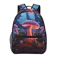 Casual Laptop Backpack Lightweight Magic Mushroom Canvas Backpack For Women Man Travel Daypack With Side Pocket