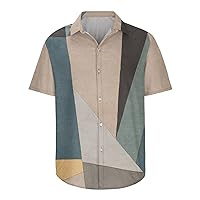 Men's Novelty Button Down Dress Shirt 3D Print Casual Short Sleeve Holiday Party Shirt Fashion Geometric Pattern Top