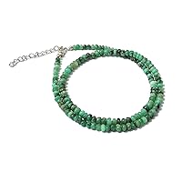 72 CT, Emerald Bedas Sterling Silver Lobster Clasp Necklace 24 Inch, Smooth Cut Rondelles, Size 4 To 5 MM approx