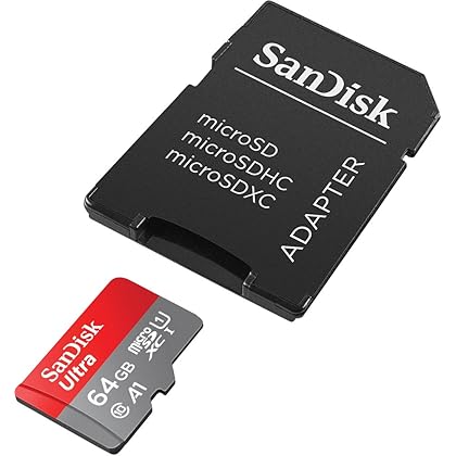 SanDisk 64GB Ultra MicroSDXC UHS-I Memory Card with Adapter - 100MB/s, C10, U1, Full HD, A1, Micro SD Card - SDSQUAR-064G-GN6MA