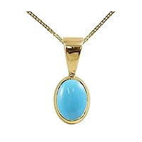 Beautiful Jewellery Company BJC® Solid 9ct Yellow Gold Natural Turquoise Single Oval Solitaire Pendant 1.50ct & 9ct Yellow Gold Curb Necklace Chain
