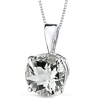 PEORA Solid 14K White Gold Green Amethyst Solitaire Pendant for Women, Genuine Gemstone Birthstone, Round Shape, 8mm, 1.75 Carats total