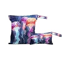 2 Set Jellyfish Wet Dry Bags for Baby Cloth Diapers Waterproof Reusable Storage Bag for Travel,Beach,Pool,Daycare,Stroller,Gym,Laundry,Dirty Clothes,Swimsuits & Wet Clothes, Aquatic Animal Wet Bag
