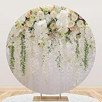 Renaiss 7x7ft White Flowers Round Backdrop Cover for Photoshoot Man Woman Portrait Rose Floral Wall Circle Photography Background Wedding Baby Shower Newborn Birthday Party Decor Photo Booth Props