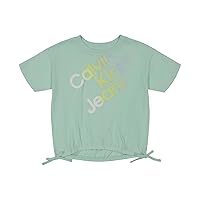 Calvin Klein Girls' Logo T-Shirt with Front Tie Knot, Short Sleeve Tee with Tagless Interior