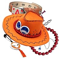 Anime Portgas D Ace Cosplay Belt+Hat +Necklace+Tattoos Halloween Carnival Costume Accessories