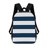 Navy Blue and White Stripe 17 Inch Backpack Adjustable Strap Daypack Laptop Double Shoulder Bag Shoulder Bags for Hiking Travel Work