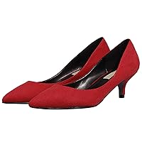 BIGTREE Womens Pump Low Kitten Heel Pointed Toe Leather Ballroom Court Shoes