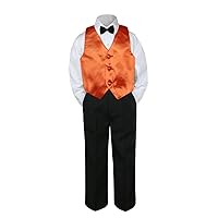 4pc Baby Toddler Kid Boys Orange Vest Black Pants Bow Tie Suits Set (7)