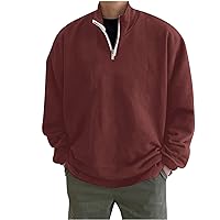 Men's Lightweight Fleece Sweatshirt Quarter Zip Pullover Tops Loose Fit Jumper Plain Fleece Sweatshirts Hoodie Shirt