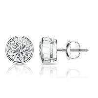 Platinum Bezel-set Round Diamond Men'sStud Earrings (1/4-2 ct, G-H, SI2-I1) Screw-Backs