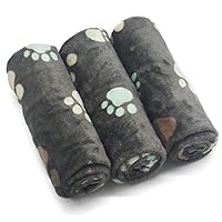 1 Pack 3 Puppy Blankets Super Soft Warm Sleep Mat Grey PAW Print Blanket Fleece Pet Blanket Dog Blankets for Small Dogs Puppy Dogs Fluffy Cats,Medium(29