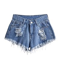 Women's Fashion Ripped Jean Shorts, 2024 Stylish Mid-Rise Fringed Denim Shorts for Womens, Summer Casual Shorts with Pockets