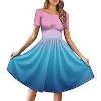 Summer Short Sleeve Midi Dress Plus Size Trendy Pleated Flowy Formal Elegant Vintage Floral Casual A Line Dress