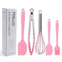Silicone Scraper Set - 5-Piece Non-Stick Cookware and Baking Tools Kit for DIY Cake Baking Pink