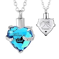 HQ Stainless Steel Cremation Jewelry Heart Ashes Keepsake Crystal Pendant Urn Necklace Ashes Engraved Keepsake Memorial Pendant (March)