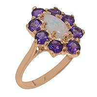 9k Rose Gold Ring with Natural Opal & Amethyst Womens Statement Ring - Size 4
