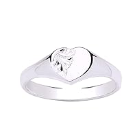 WOMENS Heavyweight HEART Signet Ring - Engravable - 925 Sterling Silver - Available in 3 Styles & in Sizes L-Q