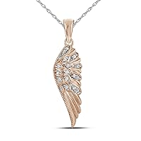 10K Rose Gold Diamond Wing Necklace Pendant 1/20 Ctw.
