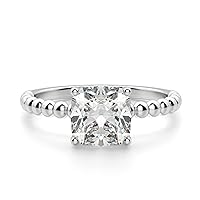 Riya Gems 2 CT Cushion Diamond Moissanite Engagement Ring Wedding Ring Eternity Band Vintage Solitaire Halo Hidden Prong Setting Silver Jewelry Anniversary Promise Ring Gift