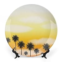 Decorative Ceramic Plate Round Porcelain Plate,6 inch,Tropical Pattern,for Home&Office Kitchen Dinner Plate Dessert Dish Home Office Wall Decor,Pastel Yellow and Orange