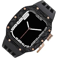 INFRI Carbon Fiber Watch Case Sport Fluor Rubber Strap,For Apple Watch 8/7 6/5/SE/4 44mm 45mm,Luxury Titanium Frame Breathable Exercise Band Women and Men Watch Band Mod Kit
