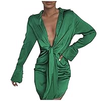 Sexy Summer Maxi Dresses for Women 2024, Women's Long Sleeve Fashionable Solid Color Dress V Neck Casual Dress