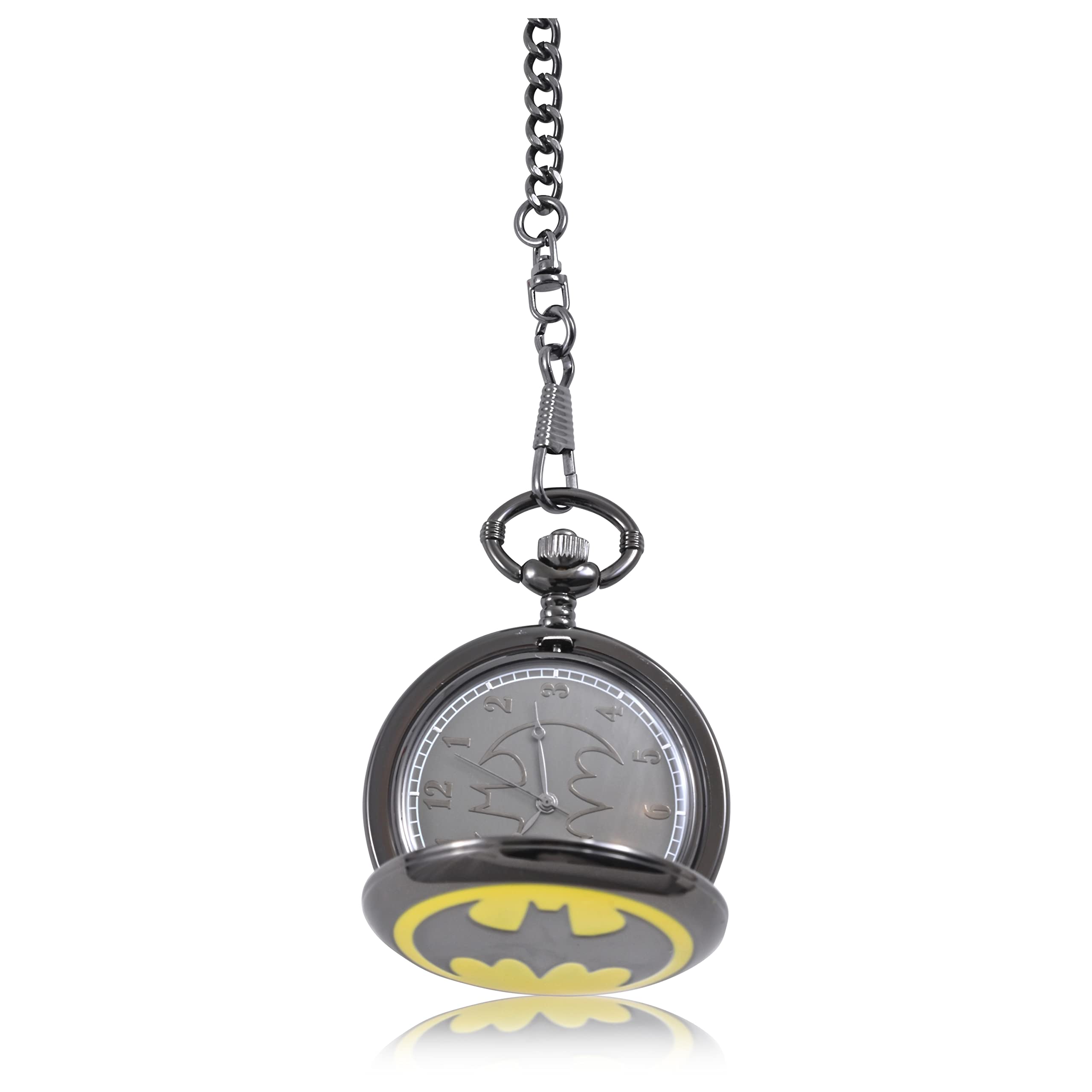 Accutime DC Comics Batman Adult Men's Analog Pocket Watch - Emblem Molded Shield Cover, Male, Analog Wrist Watch in Silver (Model: BAT3093AZ)