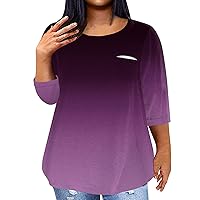 Plus Size Work Blouse Plus Size Tops for Women 2024 Color Block Fashion Casual Loose Fit Y2k with 3/4 Sleeve Round Neck Shirts Purple 4X-Large