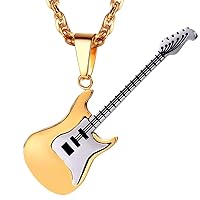 PROSTEEL Trendy Guitar/Guitar Pick/Microphone Necklace for Men Women, 316L Stainless Steel Necklace in Silver/Gold/Black Tone, Gift for Music Lover, Come Gift Box