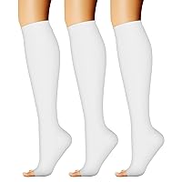 CHARMKING 3 Pairs Open Toe Compression Socks for Women & Men Circulation 15-20 mmHg is Best Support for All Day Wear