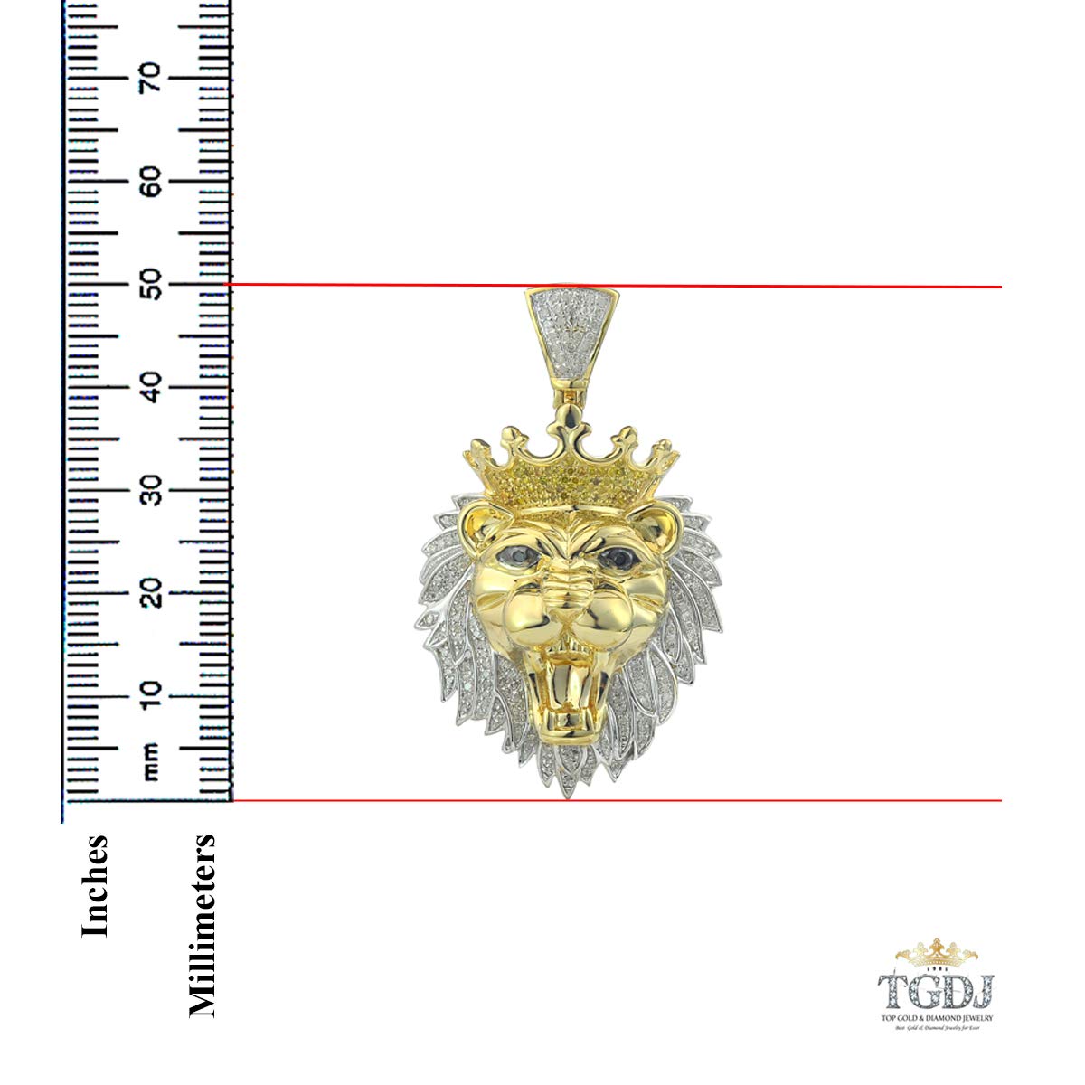 TGDJ 10k Yellow Gold Mens Round Diamond Lion Head Animal Charm Pendant 0.86 Cttw (I1-I2 Clarity; G-H Color)