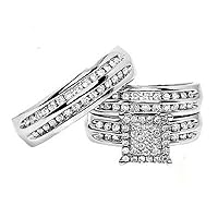 2.50Ct Round Cut White Diamond in 925 Sterling Silver 14K White Gold Over Diamond Wedding Trio Band Set for Him & Her