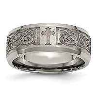 Titanium Engravable Laser Etched Beveled Edge 8mm Brushed and Polished Band Ring Jewelry Gifts for Women - Ring Size Options: 10 10.5 11 11.5 12 12.5 13 14.5 7 7.5 8 8.5 9 9.5