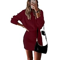 MEROKEETY Women's 2023 Long Sleeve Ribbed Knit Sweater Dress Fall Hooded Bodycon Mini Dresses