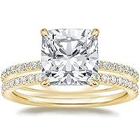 Moissanite Engagement Ring Set, 4 CT Stone, Yellow Gold Band, Unique Bridal Design