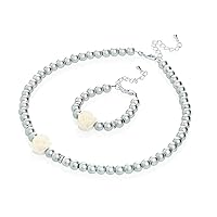 Flower Girl Gray Simulated Pearls Flower Finding Wedding Necklace with Bracelet Gift Set GSTNB2-G