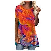 Blouses for Women Dressy Casual,Summer Tunic Printed Loose Plus Size Sexy Top V-Neck Button Short Sleeve Shirt Tees