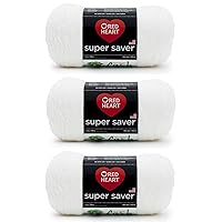Red Heart Super Saver White Yarn - 3 Pack of 198g/7oz - Acrylic - 4 Medium (Worsted) - 364 Yards - Knitting/Crochet