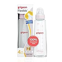 Pigeon Flexible Glass Nursing/Feeding Bottle with Added Nipple M,for 4+ Month Babies,Borosilicate Nursing/Feeding Bottle for Babies,BPA Free,BPS Free,Pink and Red,240 ml,Pack of 2