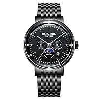 Men Calendar Analog Automatic Self Winding Mechanical Wrist Watch with Steel Band Moon Phase (Black)