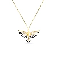 14K Real Gold Phoenix Bird Necklace, Minimalist Gold Animal Pendant, Dainty Custom Phoenix Necklace, Valentines Day Gift