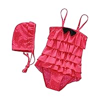 Baby Swimsuit Colorful Dots Swimsuit Sport Bikini Set Bowknot Swimwear Bathing Hat Suit Little Swimmers Size 5-6