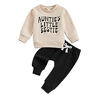 Lesimsam Toddler Baby Girl Clothes Auntie's Little Bestie Crewneck Sweatshirt and Jogger Pants Set 2 Piece Fall Winter Outfit
