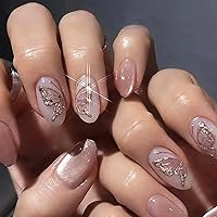 24Pcs Shiny Press on Nails Medium Coffin Shape, Fake Nails with Sparkly Butterfly Design, Glossy Glitter Full Cover Acrylic Artificial False Nails with Gel Glue on Nails Stick on Fingernails for Women