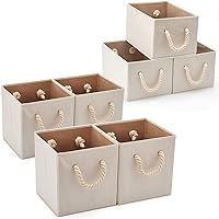 EZOWare Set of 7 Fabric Storage Bins Baskets with Cotton Rope Handle, Collapsible Cube Container Box for Nursery, Kids, Closet, and More