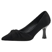 Women Elegant Pointed Toe Dress Pumps Pleated Knot Office High Heels Comfort Leather Heeled Shoes