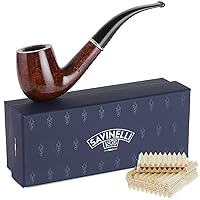 Savinelli Arcobaleno Brown Tobacco Pipe + 100 6mm Balsa Pipe Filters - Italian Briar Wood Pipes For Tobacco, Hand Crafted Wooden Tobacco Pipes (606 KS)